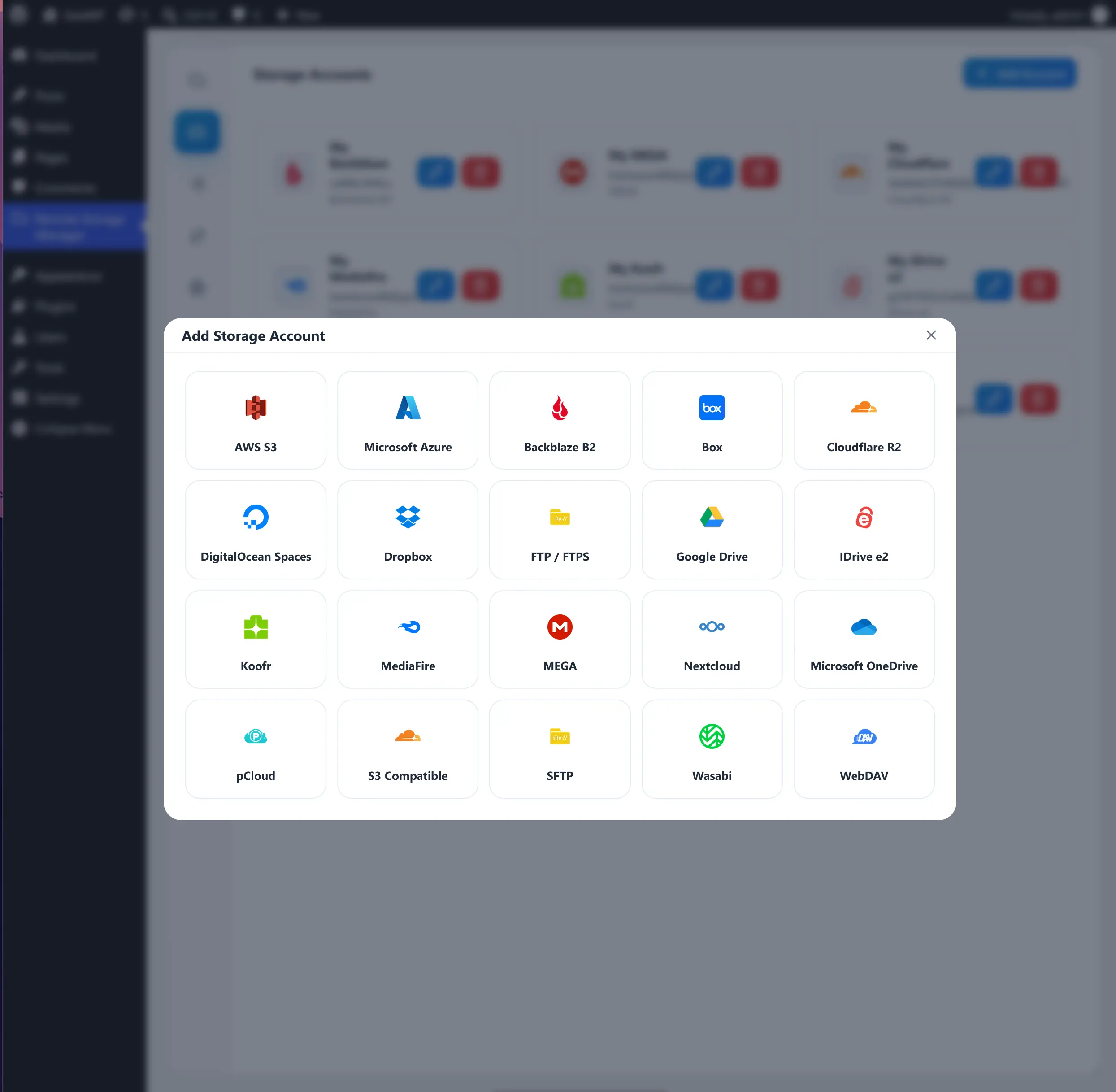 Add Account provider grid