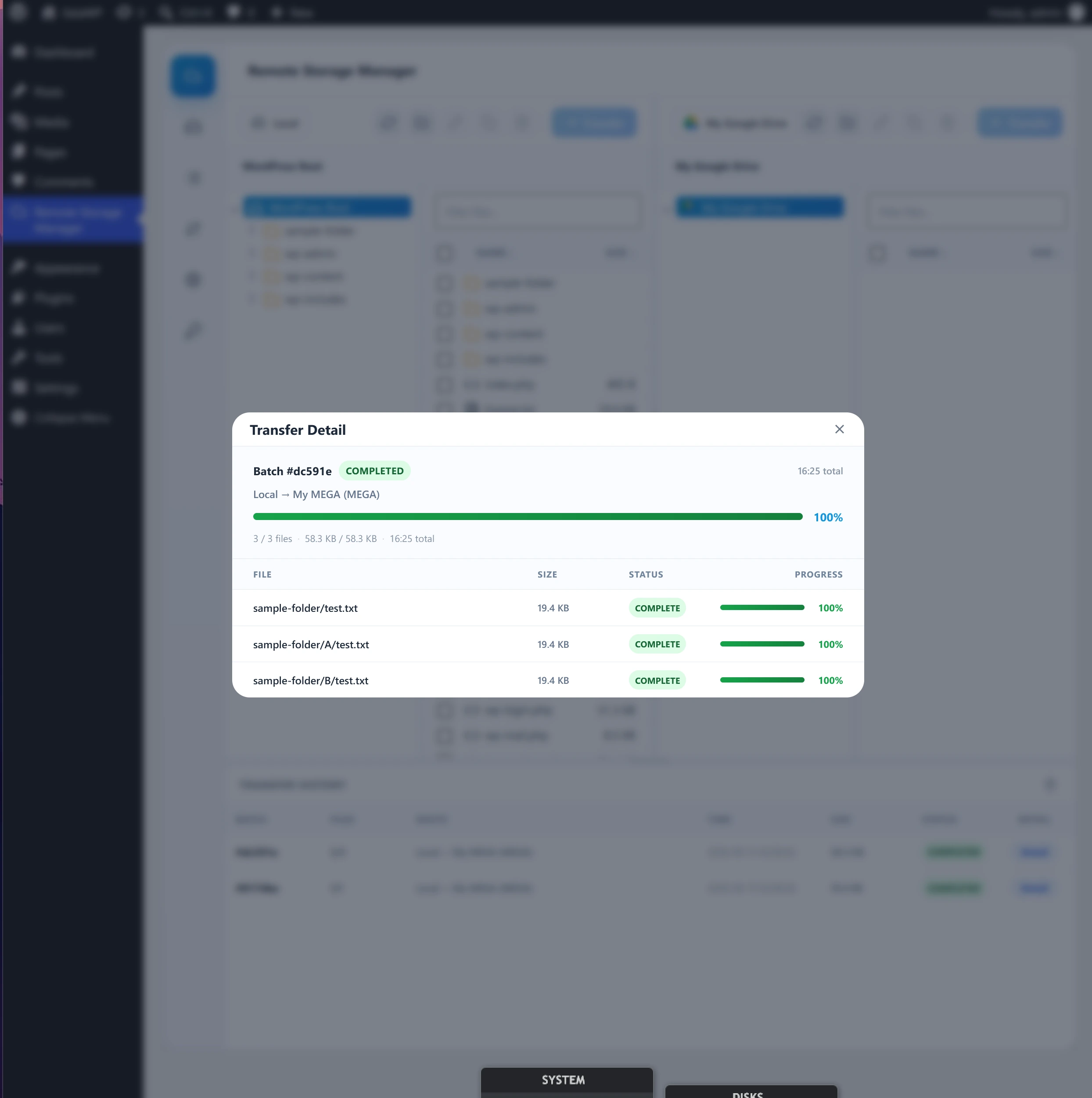 Transfer Detail popup