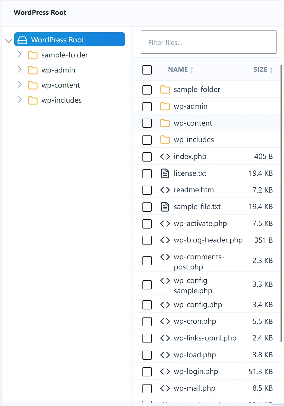File browsing with folder tree and breadcrumb