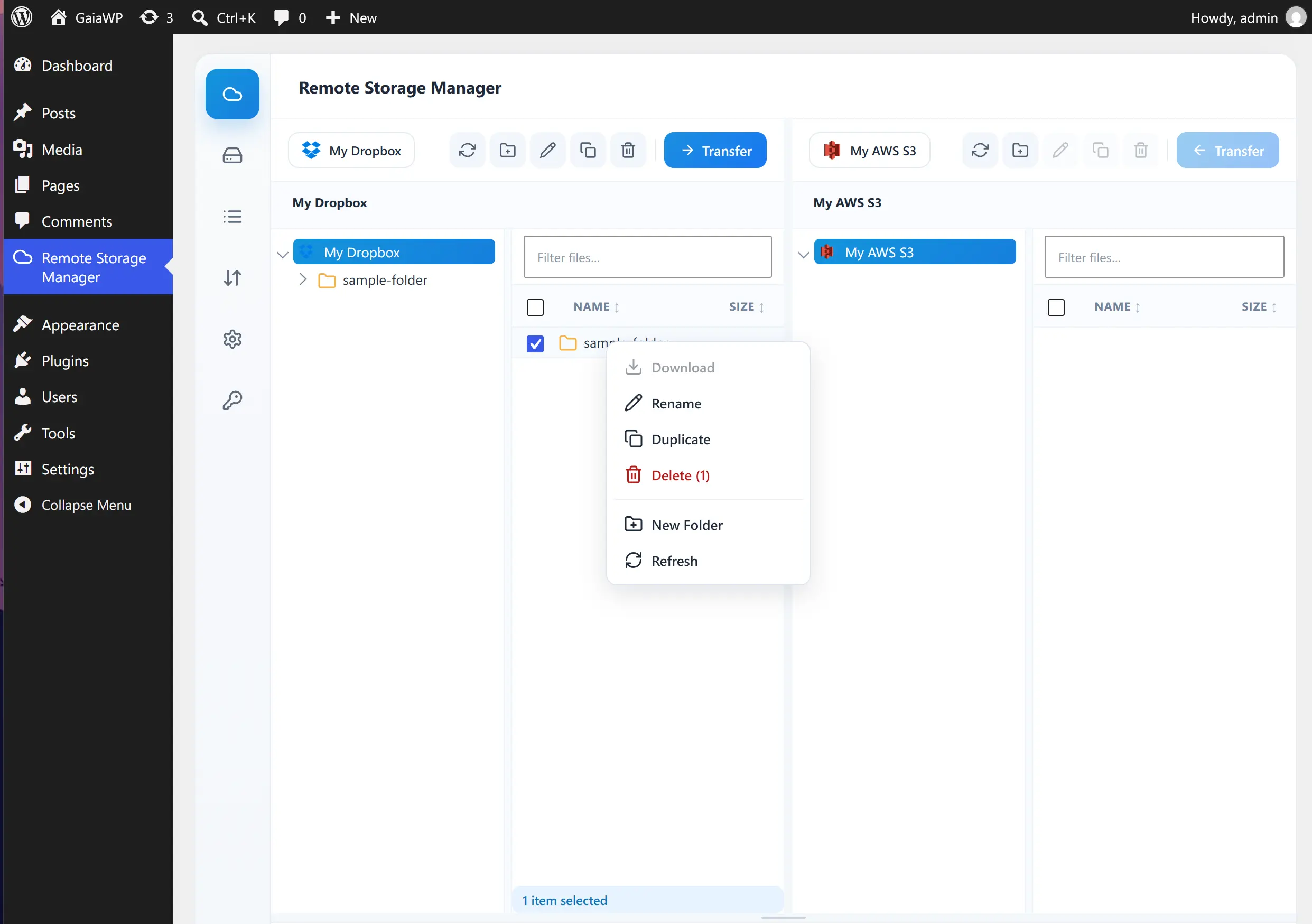Right-click context menu